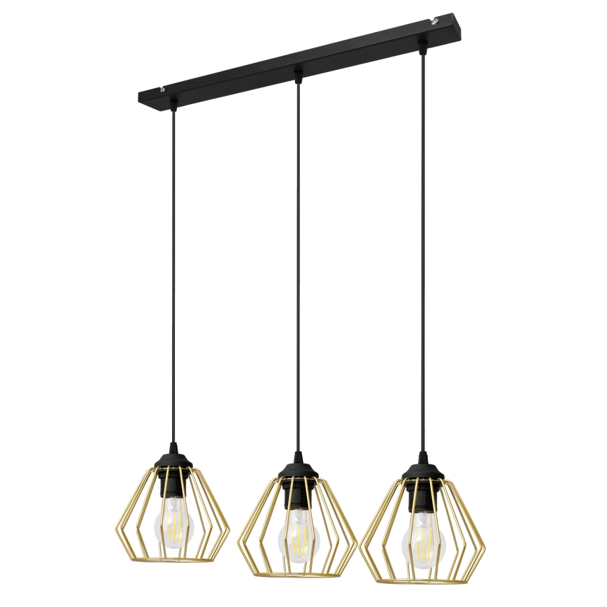 Luster na lanku AGAT 3xE27/15W/230V zlatá/čierna