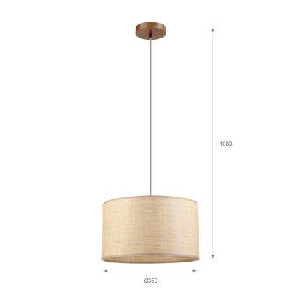 Luster na lanku AIDA 1xE27/15W/230V priemer 35 cm dub/rafia