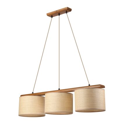 Luster na lanku AIDA 3xE27/15W/230V pr. 25 cm dub/rafia