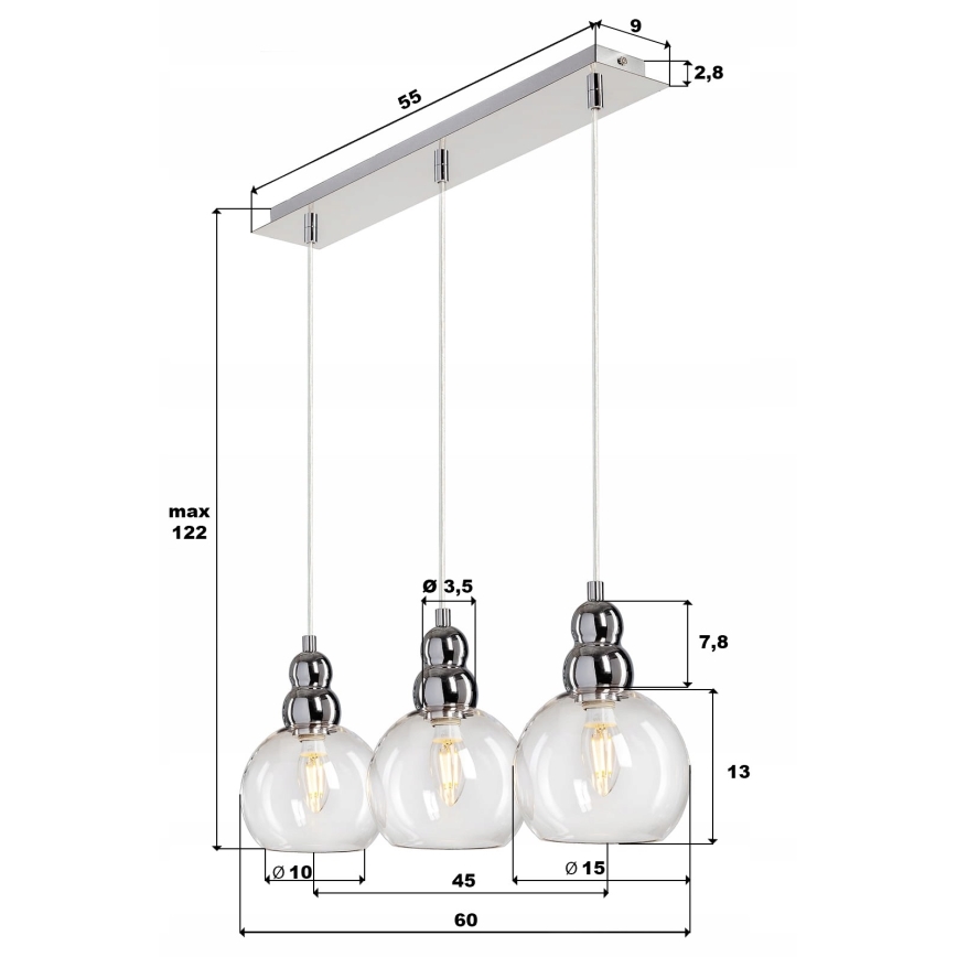 Luster na lanku AKSO 3xE14/40W/230V matný chróm