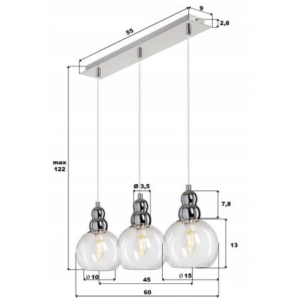 Luster na lanku AKSO 3xE14/40W/230V strieborná