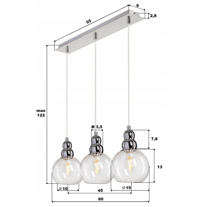 Luster na lanku AKSO 3xE14/40W/230V strieborná
