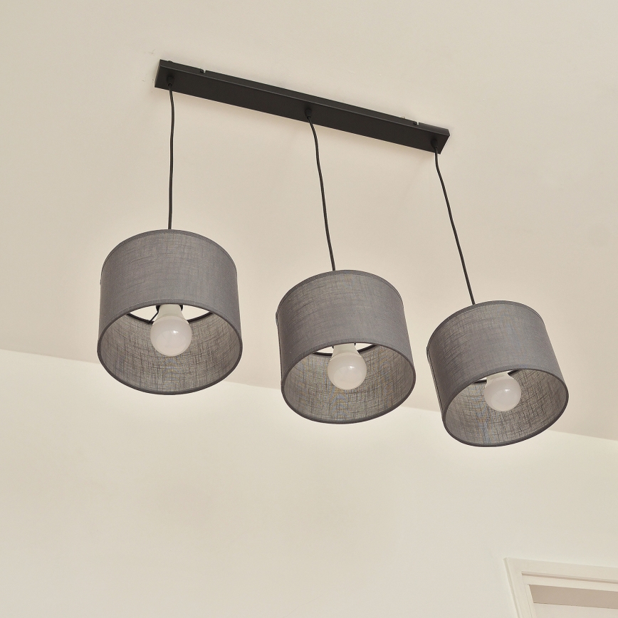 Luster na lanku ALBA 3xE27/15W/230V, sivý