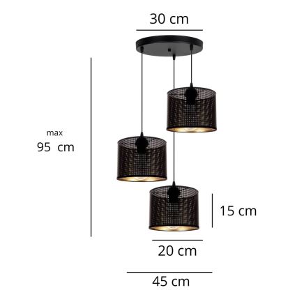 Luster na lanku ALDO 3xE27/60W/230V pr. 45 cm čierna