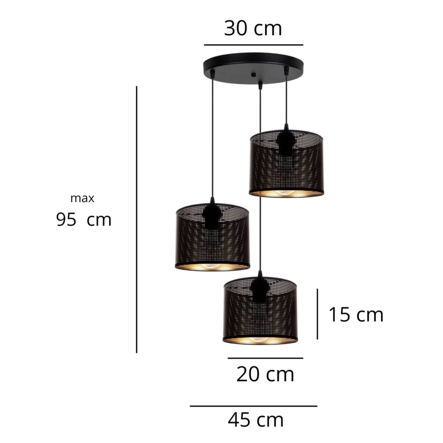 Luster na lanku ALDO 3xE27/60W/230V pr. 45 cm čierna