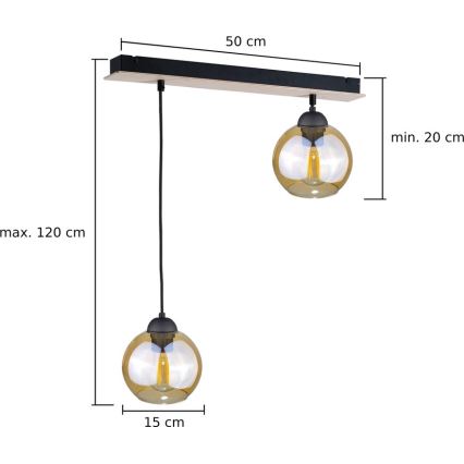 Luster na lanku AMBRE WOOD 2xE27/60W/230V