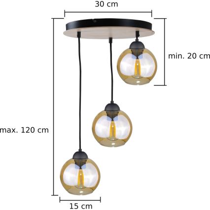 Luster na lanku AMBRE WOOD 3xE27/60W/230V pr. 30 cm