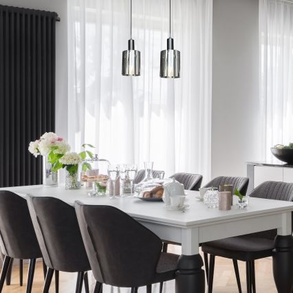 Luster na lanku ARCADIA 1xE27/60W/230V pr. 13 cm čierna/dymová