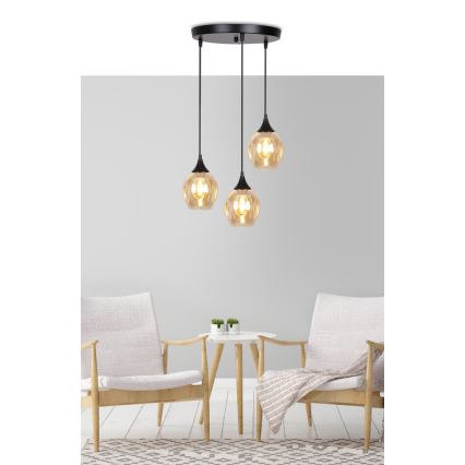 Luster na lanku ASPA 3xE27/40W/230V čierna