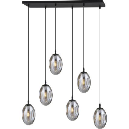 Luster na lanku ASTRAL 6xE14/10W/230V čierna/dymová