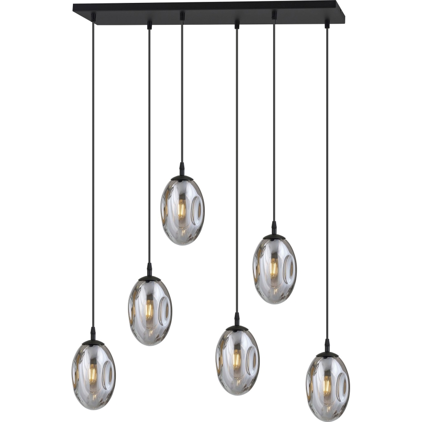 Luster na lanku ASTRAL 6xE14/10W/230V čierna/dymová
