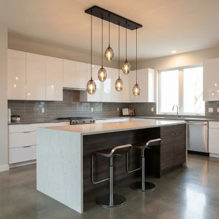 Luster na lanku ASTRAL 6xE14/10W/230V čierna/dymová