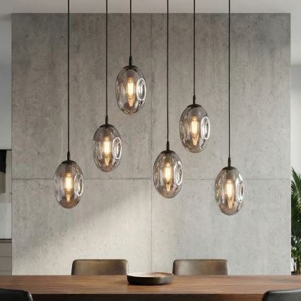 Luster na lanku ASTRAL 6xE14/10W/230V čierna/dymová