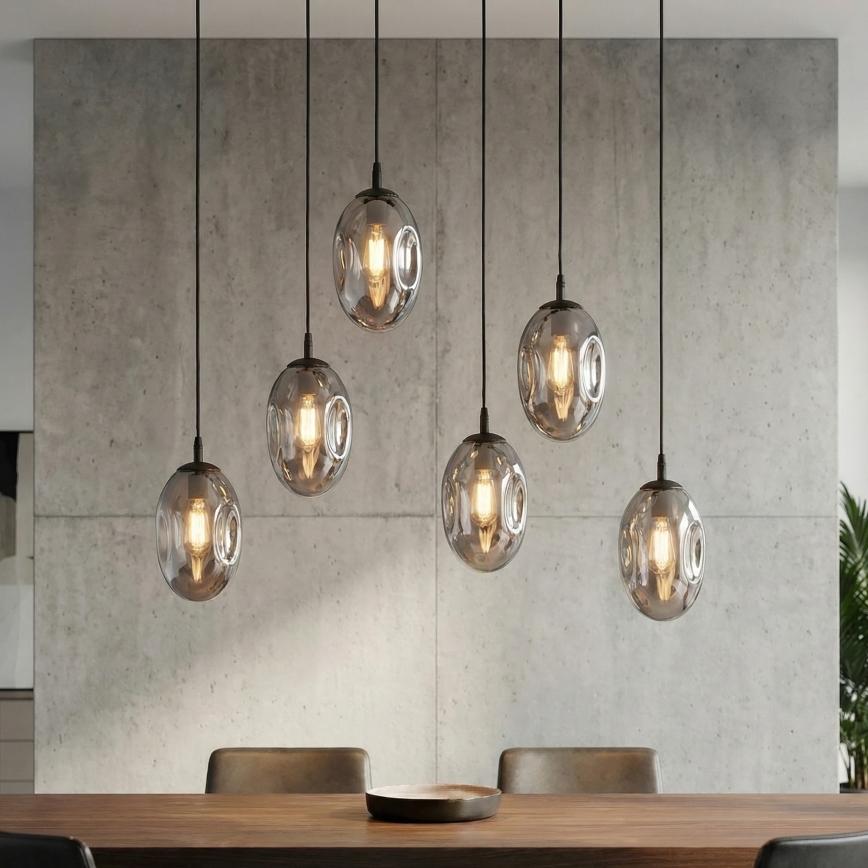 Luster na lanku ASTRAL 6xE14/10W/230V čierna/dymová