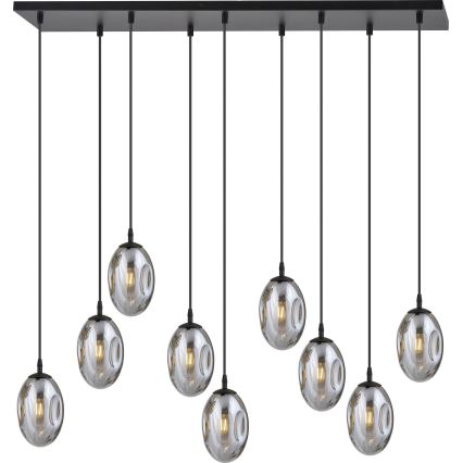 Luster na lanku ASTRAL 9xE14/10W/230V čierna/dymová