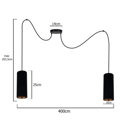 Luster na lanku AVALO 2xE27/60W/230V pavúk čierna