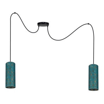 Luster na lanku AVALO 2xE27/60W/230V pavúk tyrkysová/zlatá