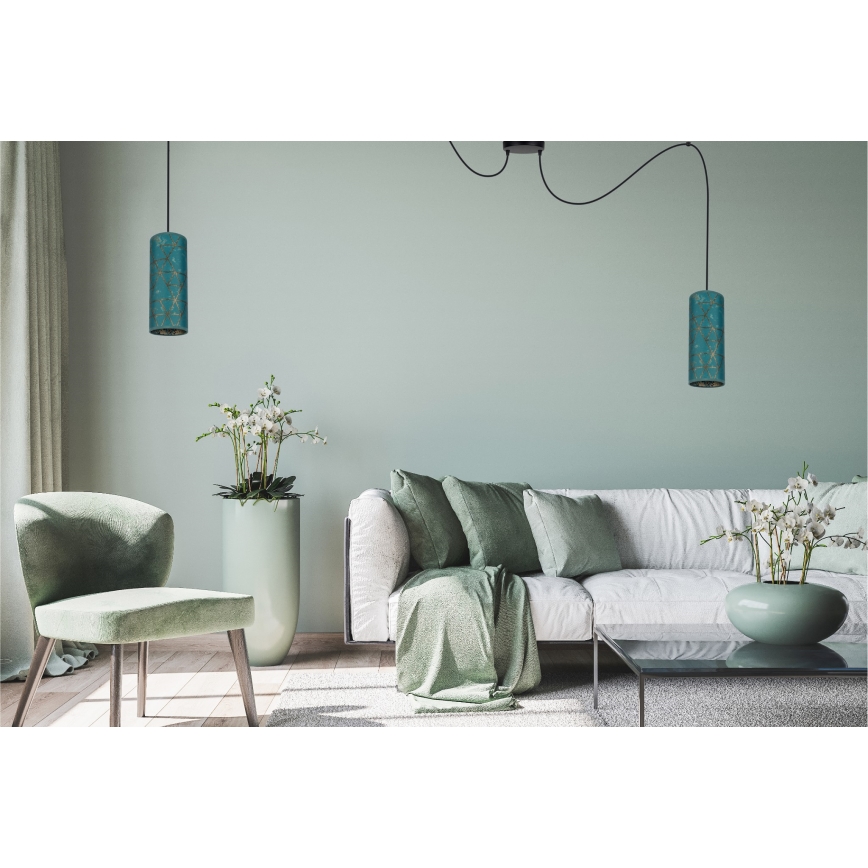 Luster na lanku AVALO 2xE27/60W/230V pavúk tyrkysová/zlatá