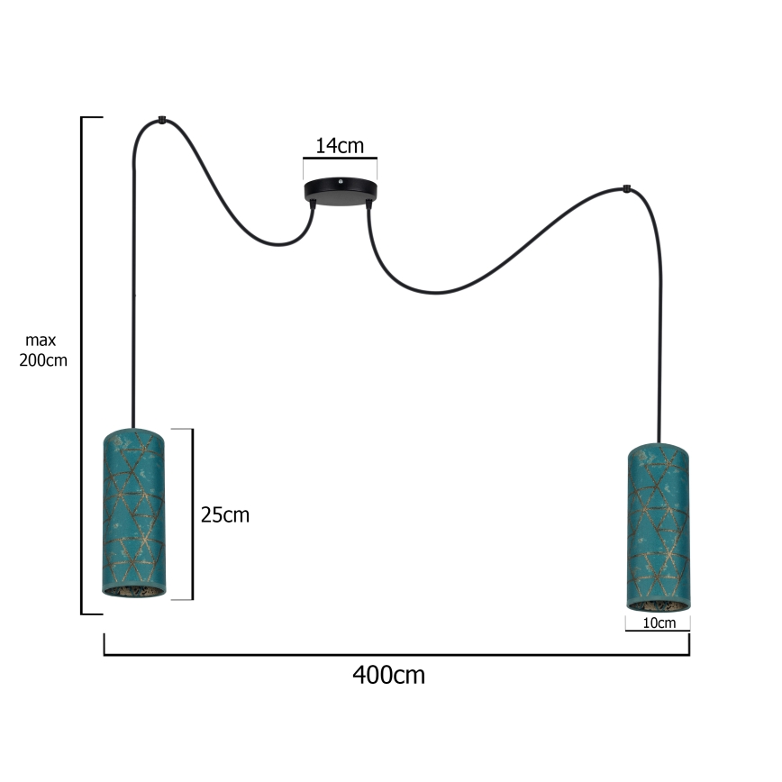Luster na lanku AVALO 2xE27/60W/230V pavúk tyrkysová/zlatá