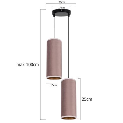 Luster na lanku AVALO 2xE27/60W/230V pr. 20 cm ružová/medená