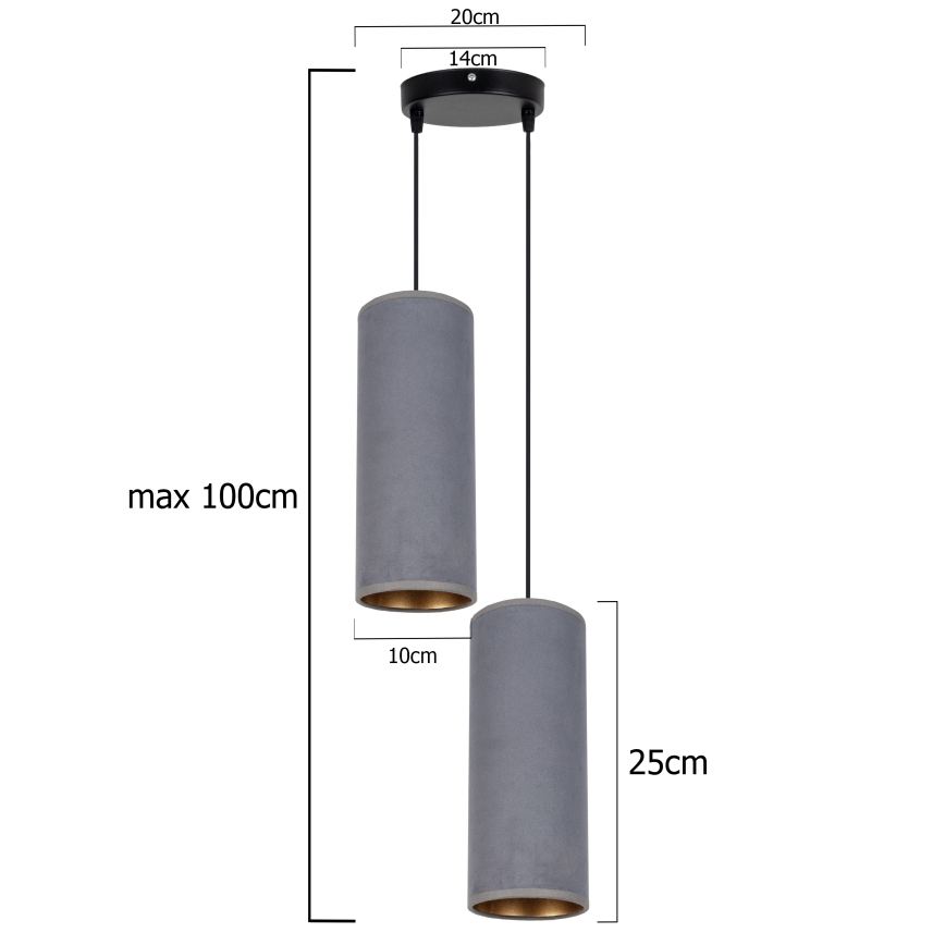 Luster na lanku AVALO 2xE27/60W/230V pr. 20 cm šedá