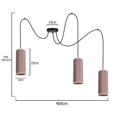 Luster na lanku AVALO 3xE27/60W/230V pavúk ružová/medená