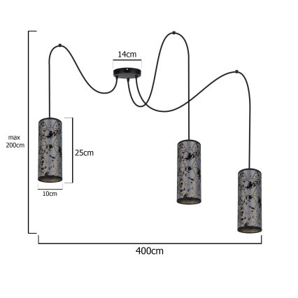 Luster na lanku AVALO 3xE27/60W/230V pavúk šedá/čierna