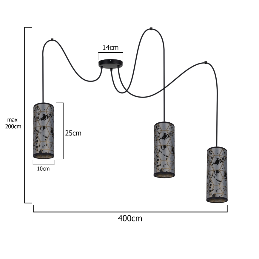 Luster na lanku AVALO 3xE27/60W/230V pavúk šedá/čierna