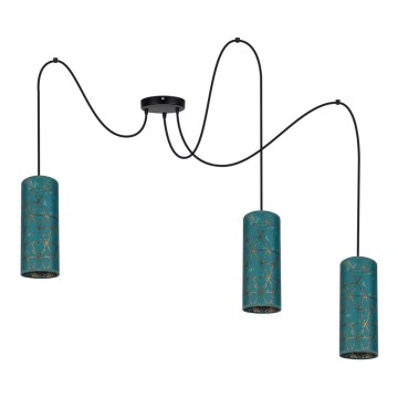 Luster na lanku AVALO 3xE27/60W/230V pavúk tyrkysová/zlatá