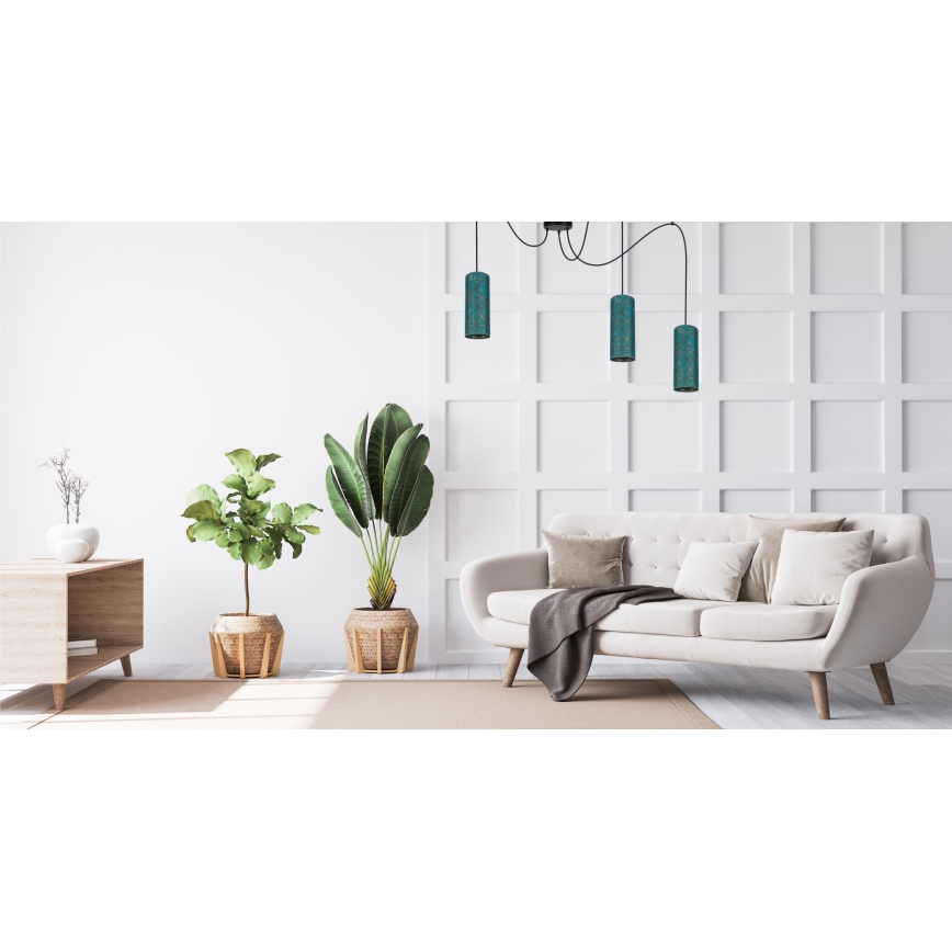 Luster na lanku AVALO 3xE27/60W/230V pavúk tyrkysová/zlatá