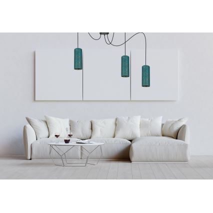 Luster na lanku AVALO 3xE27/60W/230V pavúk tyrkysová/zlatá
