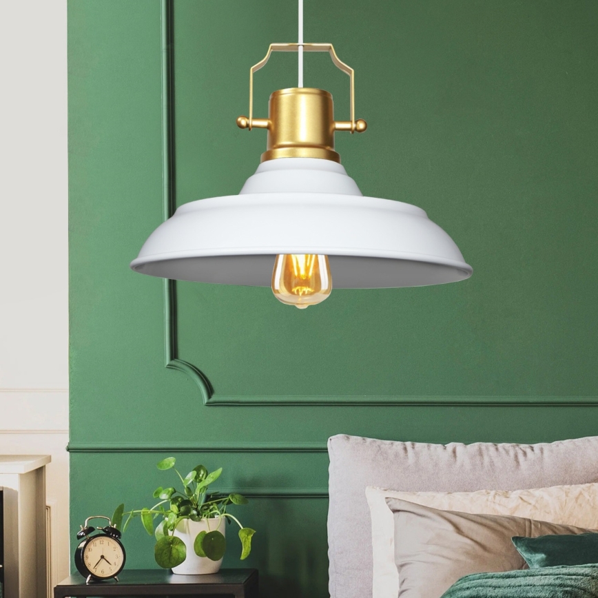 Luster na lanku AYD 1xE27/40W/230V biela+/zlatá
