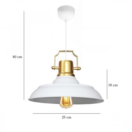 Luster na lanku AYD 1xE27/40W/230V biela+/zlatá