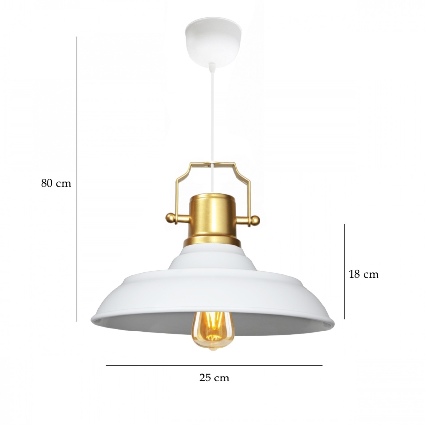 Luster na lanku AYD 1xE27/40W/230V biela+/zlatá