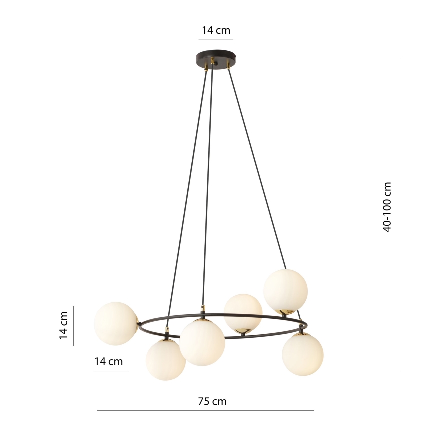 Luster na lanku AZURA 6xE14/10W/230V čierna/biela