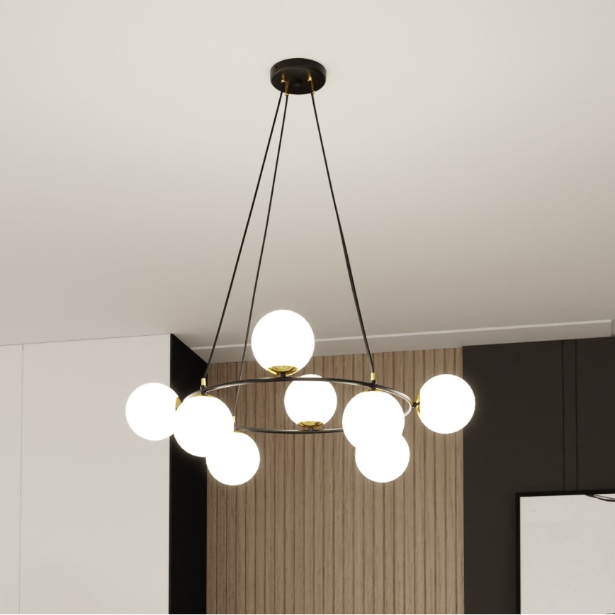Luster na lanku AZURA 8xE14/10W/230V čierna/biela