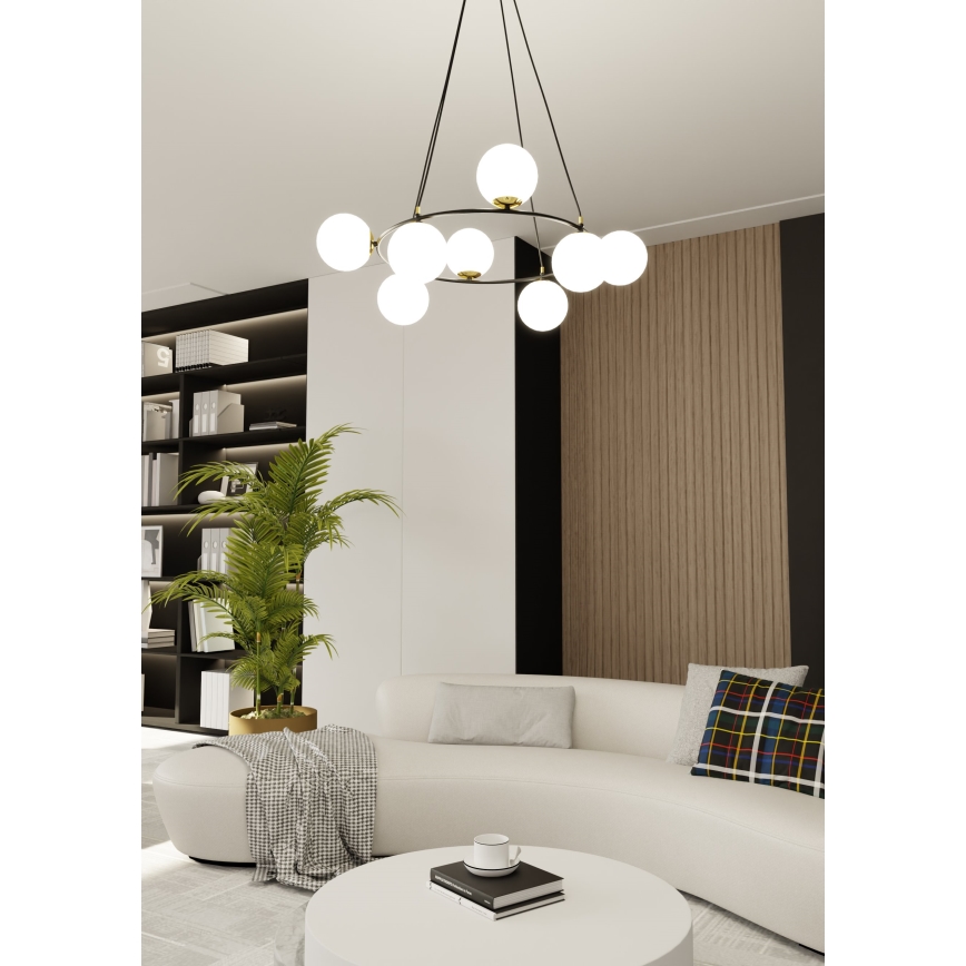 Luster na lanku AZURA 8xE14/10W/230V čierna/biela