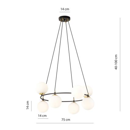 Luster na lanku AZURA 8xE14/10W/230V čierna/biela