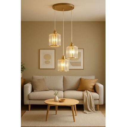 Luster na lanku BELLA 3xE27/40W/230V zlatý