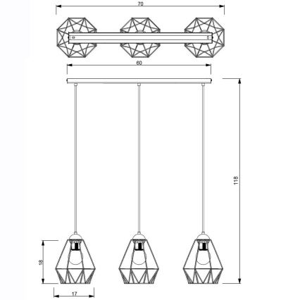 Luster na lanku BERGEN 3xE27/60W/230V čierna/lesklý chróm