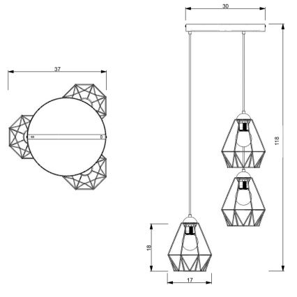 Luster na lanku BERGEN 3xE27/60W/230V čierna/lesklý chróm