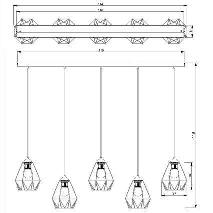 Luster na lanku BERGEN 5xE27/60W/230V čierna/lesklý chróm