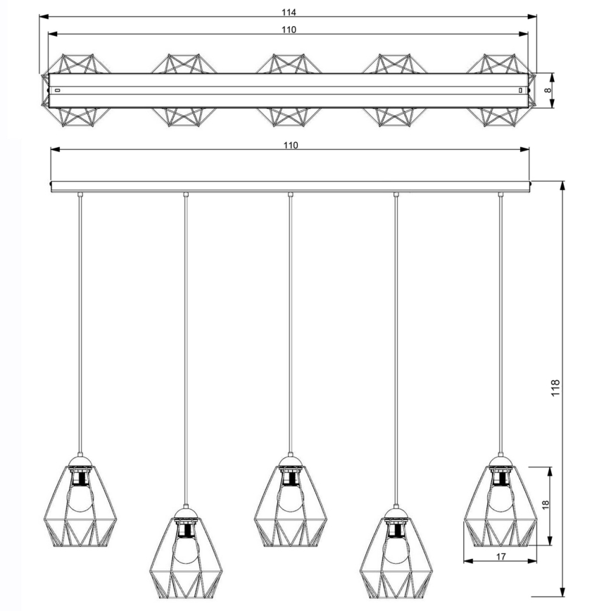 Luster na lanku BERGEN 5xE27/60W/230V čierna/lesklý chróm