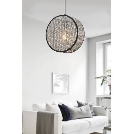 Luster na lanku BIG DRUM 1xE27/60W/230V sivá/čierna