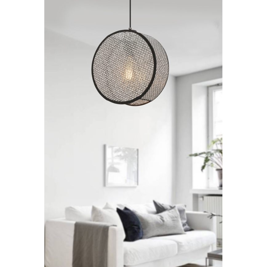 Luster na lanku BIG DRUM 1xE27/60W/230V sivá/čierna
