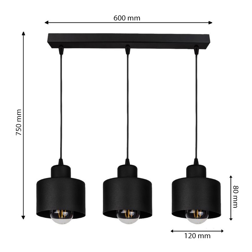 Luster na lanku BODO 3xE27/60W/230V