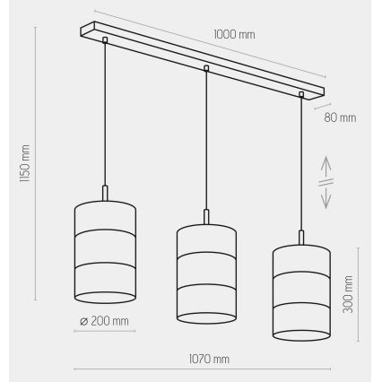 Luster na lanku BOGART 3xE27/15W/230V čierna/zlatá