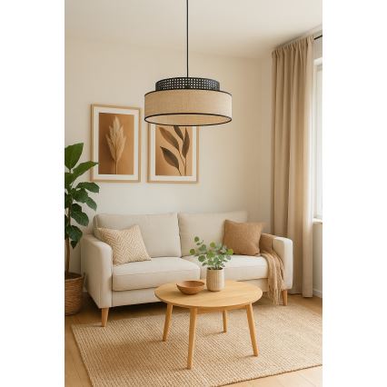 Luster na lanku BOHO 1xE27/60W/230V čierna/ratan