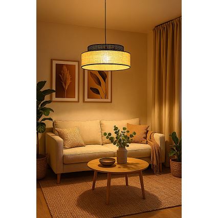 Luster na lanku BOHO 1xE27/60W/230V čierna/ratan