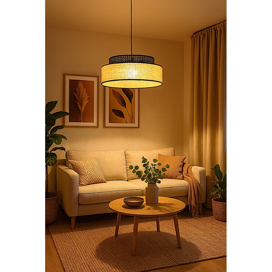 Luster na lanku BOHO 1xE27/60W/230V čierna/ratan
